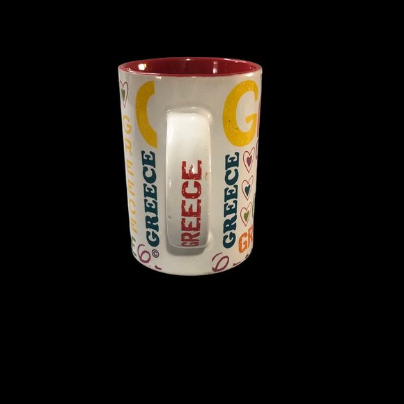 Souvenir of Greece Coffee Mug, Tall Cup, Red Lined w/Hearts - Picture 3 of 7